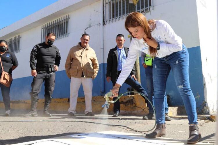 Pintan pasos peatonales, señalización y nomenclatura en calles de Ixtlán