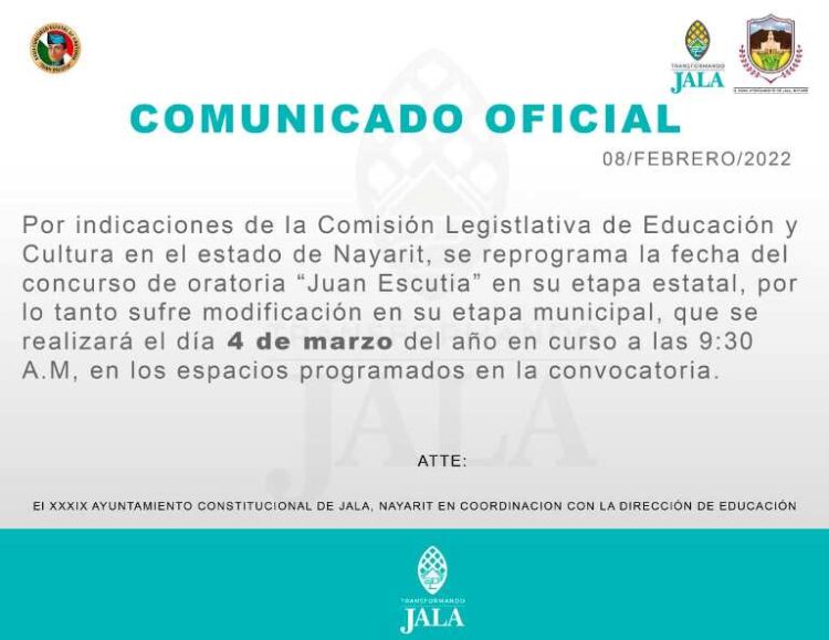 Concurso de oratoria en Jala fue cambiado para el 4 de marzo