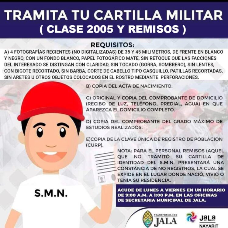 Gobierno municipal de Jala invita a tramitar la cartilla militar