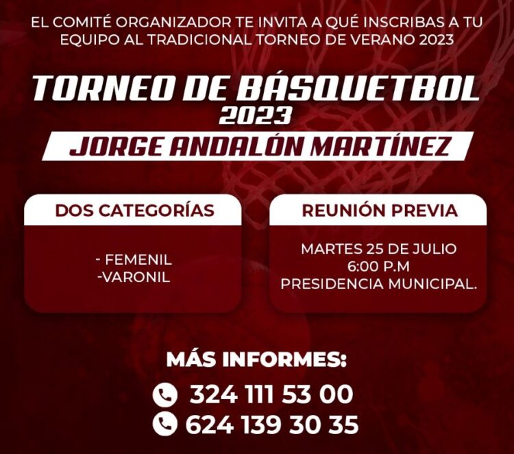 En puerta Torneo de Verano de Baloncesto “Jorge Andalón Martínez” en Ahuacatlán