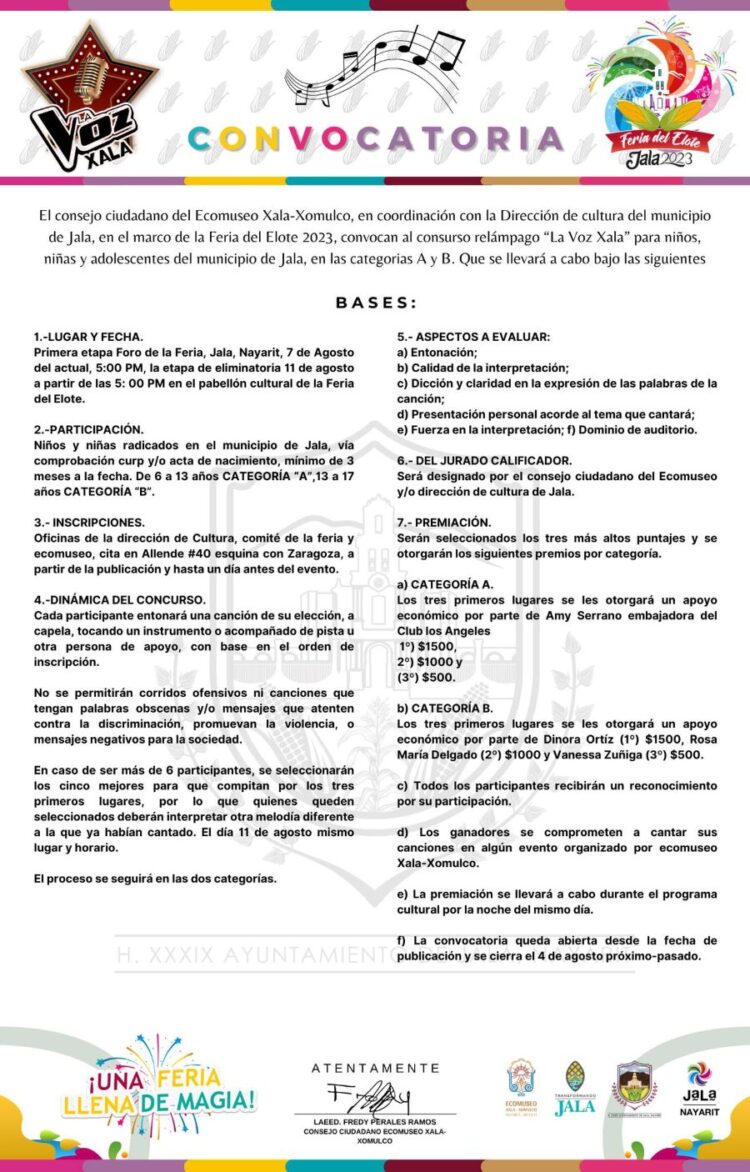Últimos días para inscribirse en concursos culturales de la Feria del Elote Jala 2023