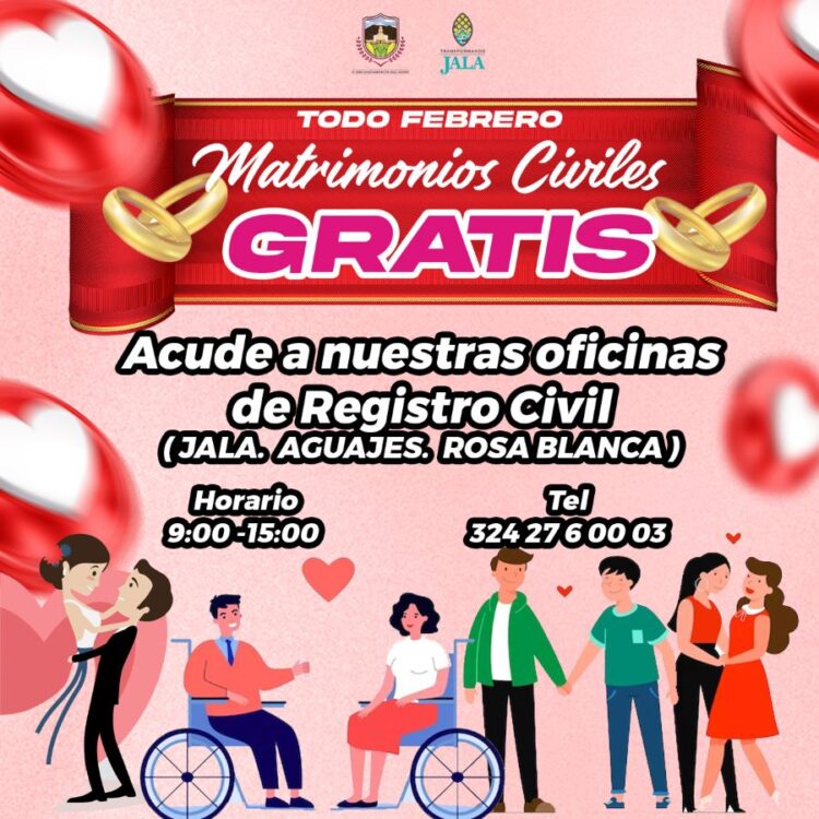 ¡Amor sin Costo! Bodas civiles gratis durante febrero, en Jala