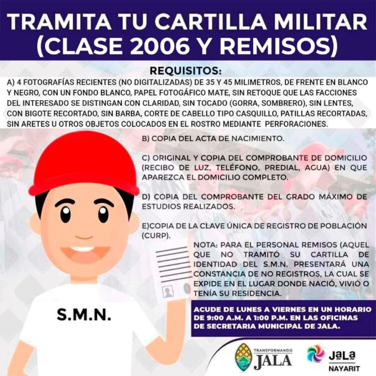 Gobierno de Jala Convoca a jóvenes de clase 2006 y remisos a tramitar su cartilla militar