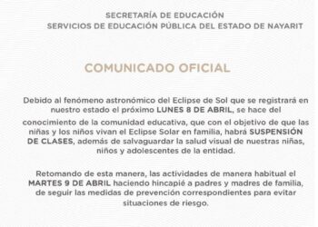 Suspensión de clases el lunes 8 de abril debido al Eclipse de Sol