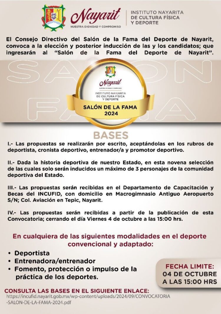 Convocan al Premio Estatal del Deporte y al Salón de la Fama 2024 