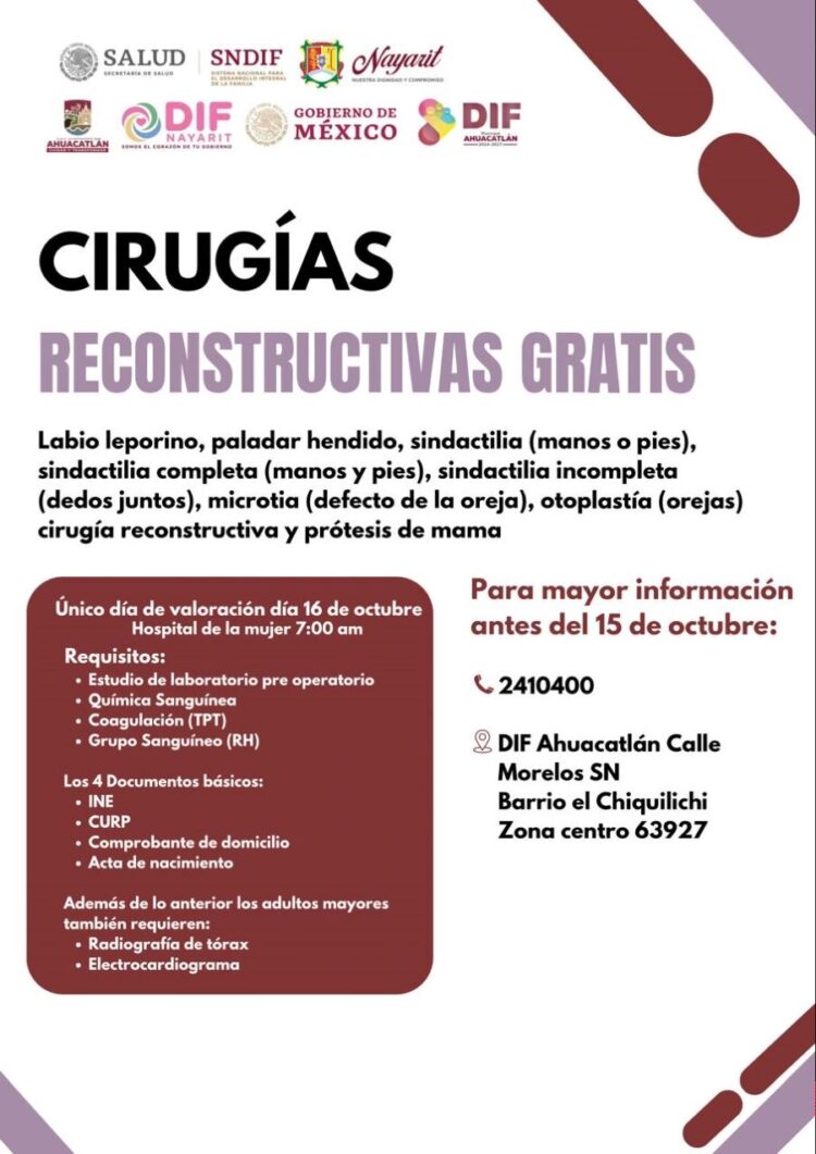 Convocan a campaña de cirugías reconstructivas gratuitas, en Ahuacatlán