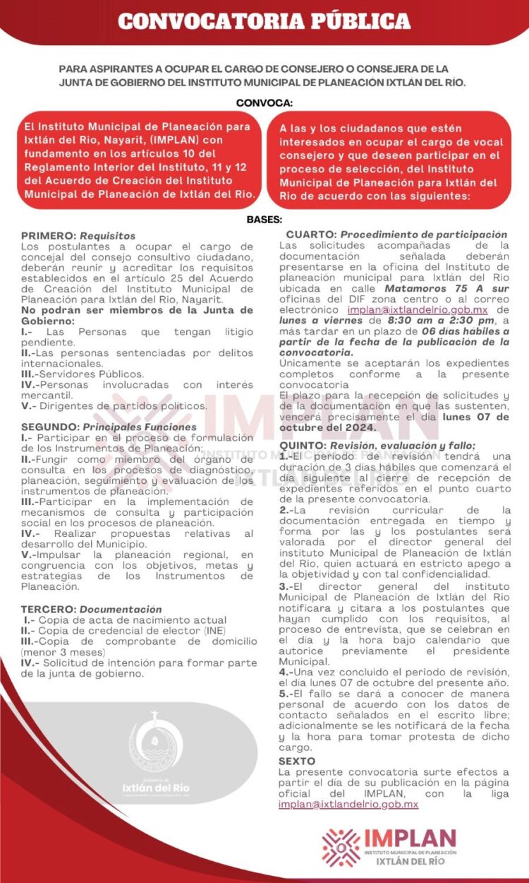 Ixtlán abre convocatoria para consejeros de la Junta de Gobierno