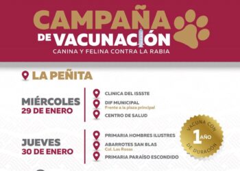 Campaña de vacunación antirrábica llega a La Peñita de Jaltemba