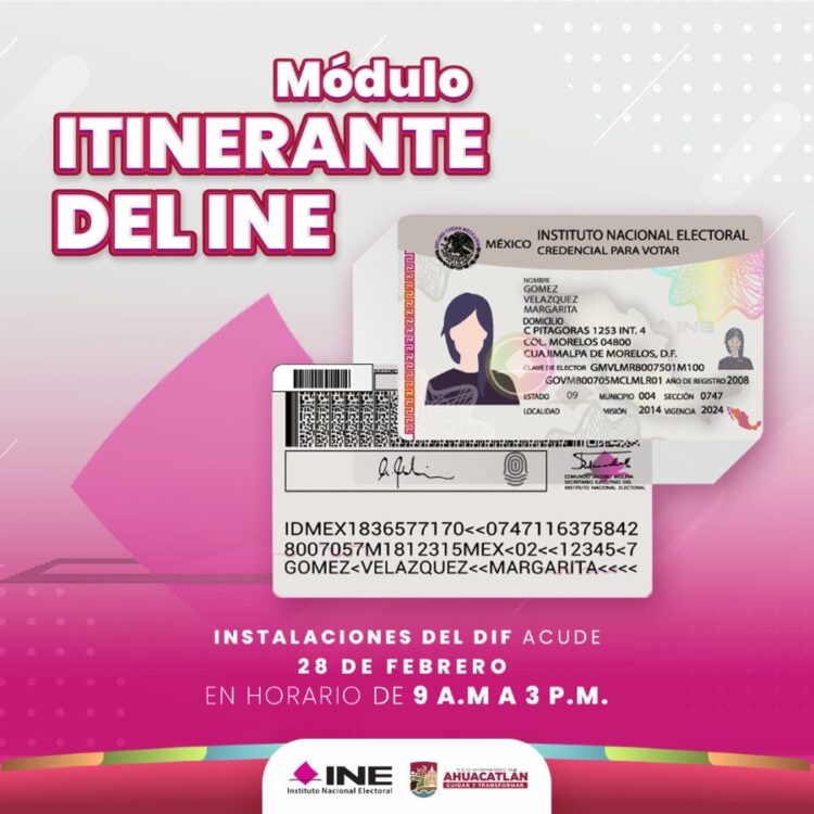 Módulo itinerante del INE ofrecerá atención en Ahuacatlán este viernes