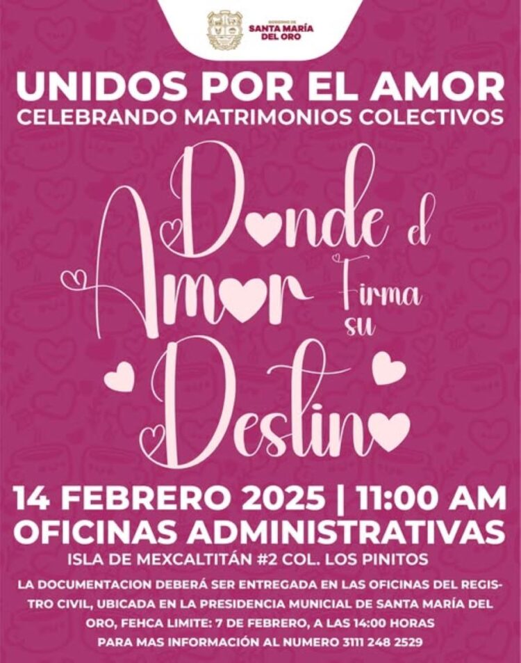 Últimos días para registrarse en las bodas colectivas gratuitas en Santa María del Oro