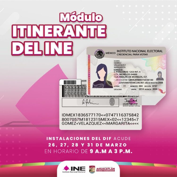 Módulo móvil del INE en Ahuacatlán, este 26, 27 y 31 de marzo