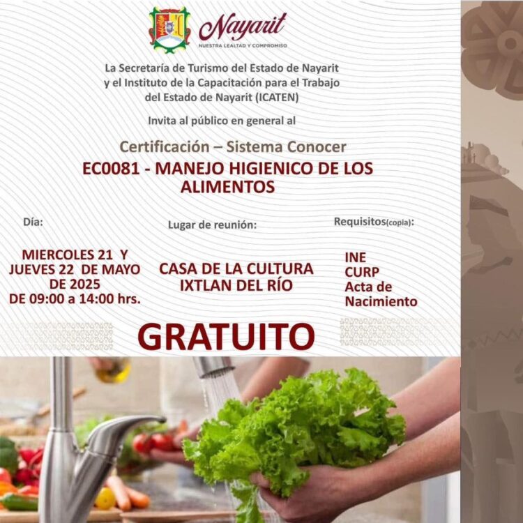 Impulsan curso gratuito sobre manejo higiénico de alimentos en Ixtlán del Río