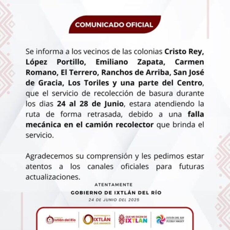 Retraso en recolección de basura afecta a varias colonias y comunidades, en Ixtlán